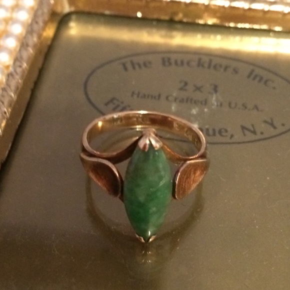 Navette 14K Ring 5.5 ring THL Samuel Aaron Matte Gold Green Aventurine 3.2g - Picture 4 of 8